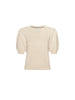 V neck sweater for women in ivory with puff sleeves and ribbed detailing at the hem and cuffs.