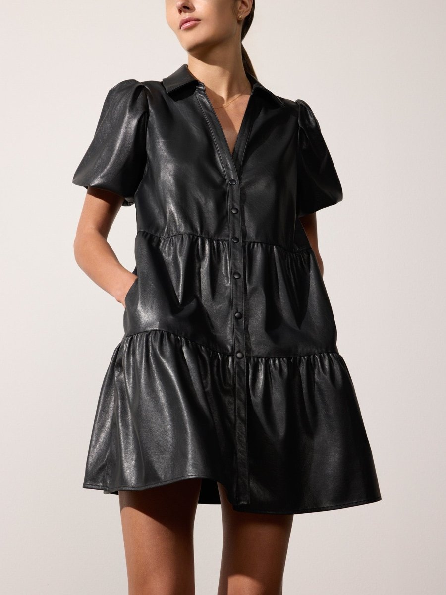 Women's Havana Vegan Leather Mini Dress in Black Onyx