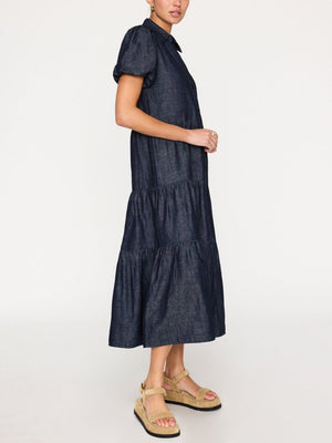 Havana tiered midi dress indigo side view