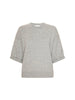 Grey top for women in a soft knit with a crew neck, short cuffed sleeves, and ribbed hem shown as a flat lay.