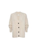Long sleeve womens cardigan in haze melange knit with deep V neckline front buttons and ribbed cuffs