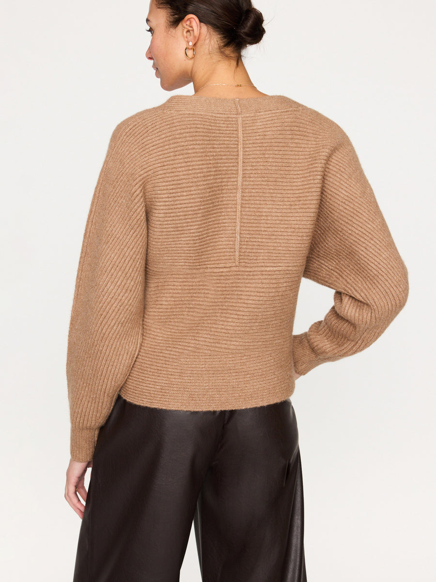 Hughes tan crossover wrap front sweater back view