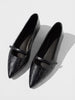 Pair of black croc-embossed Mary Jane flats with pointed toes and slim front straps