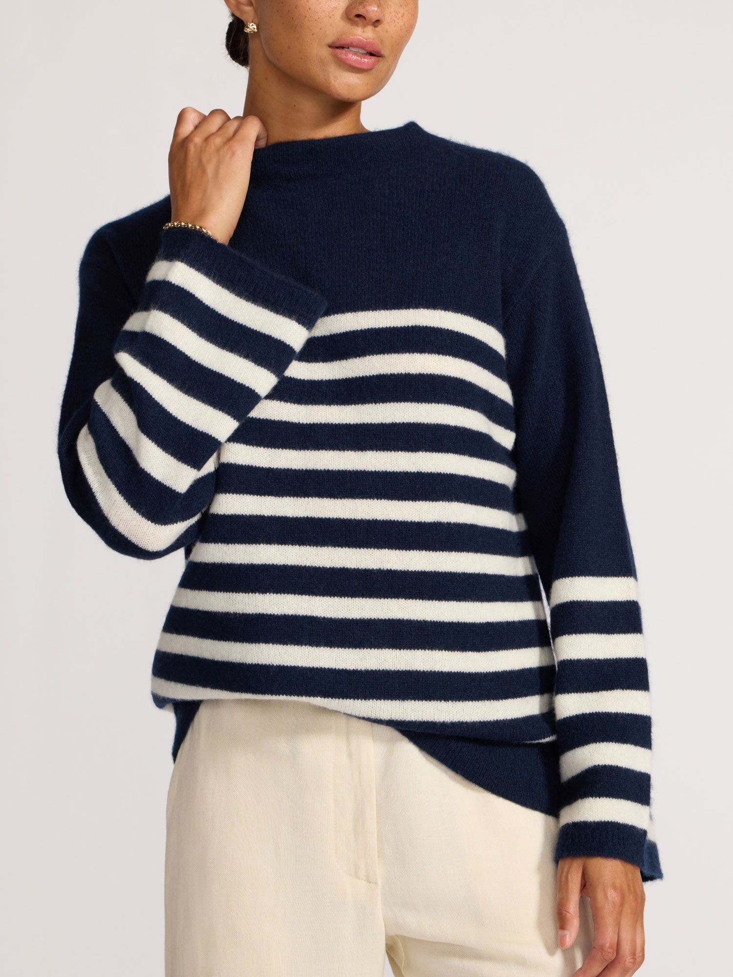 Women's Iona Cashmere Sweater in Navy Stripe | Brochu Walker