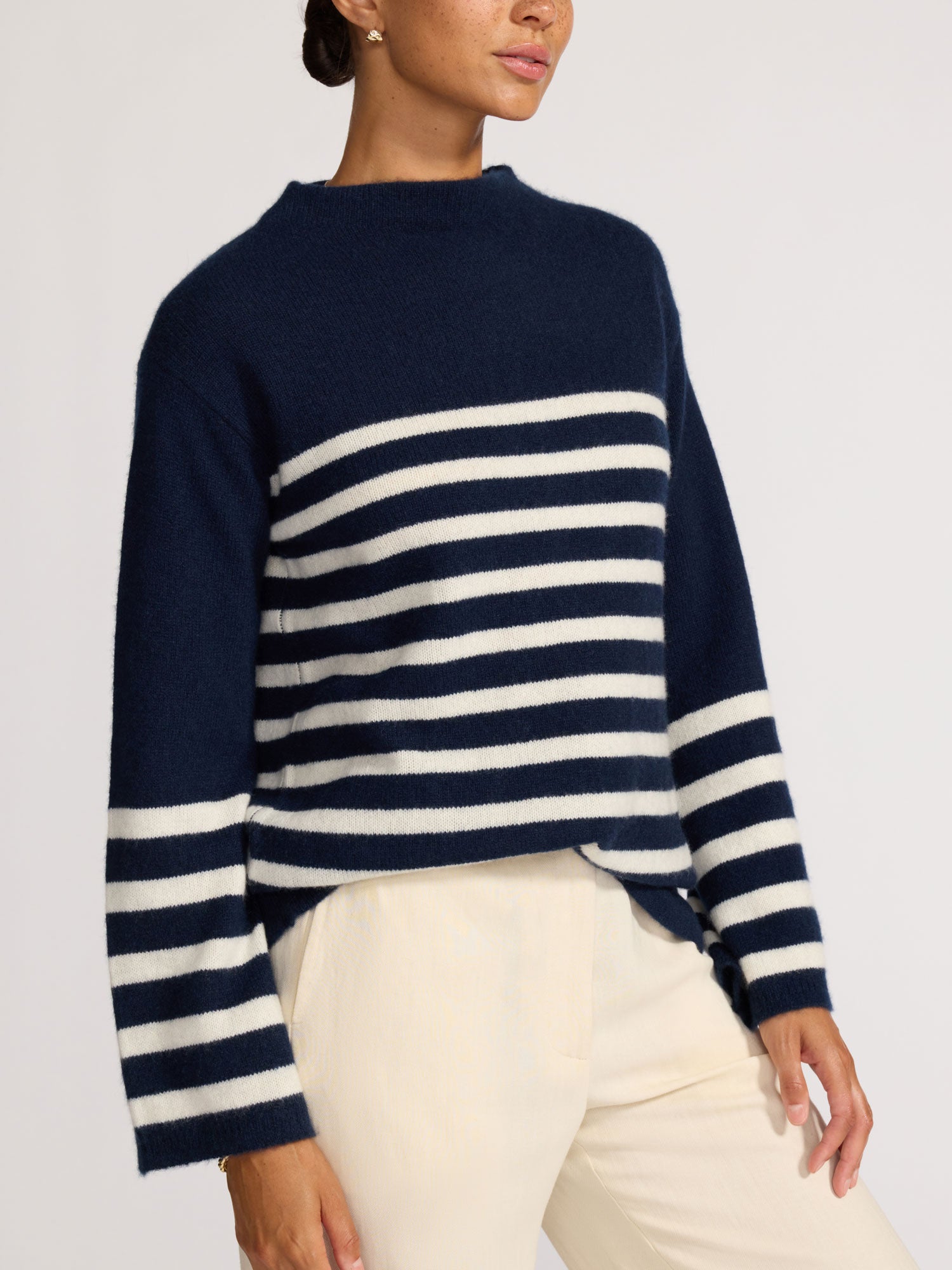 Women's Iona Cashmere Sweater in Navy Stripe | Brochu Walker