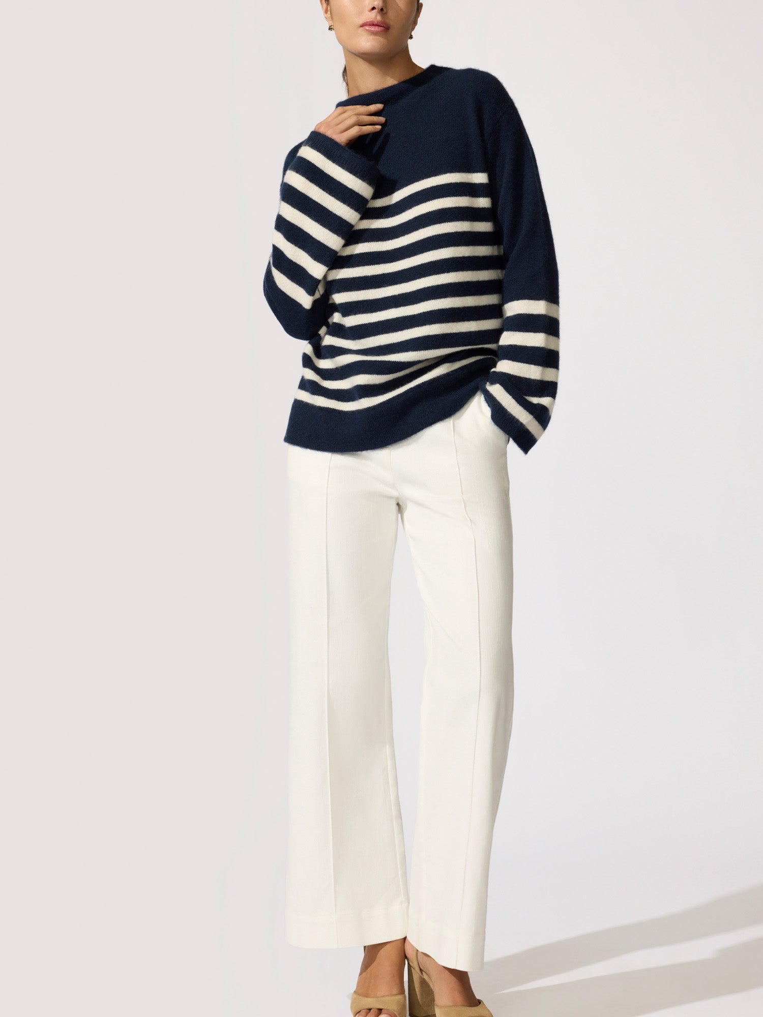Women's Iona Cashmere Sweater in Navy Stripe | Brochu Walker