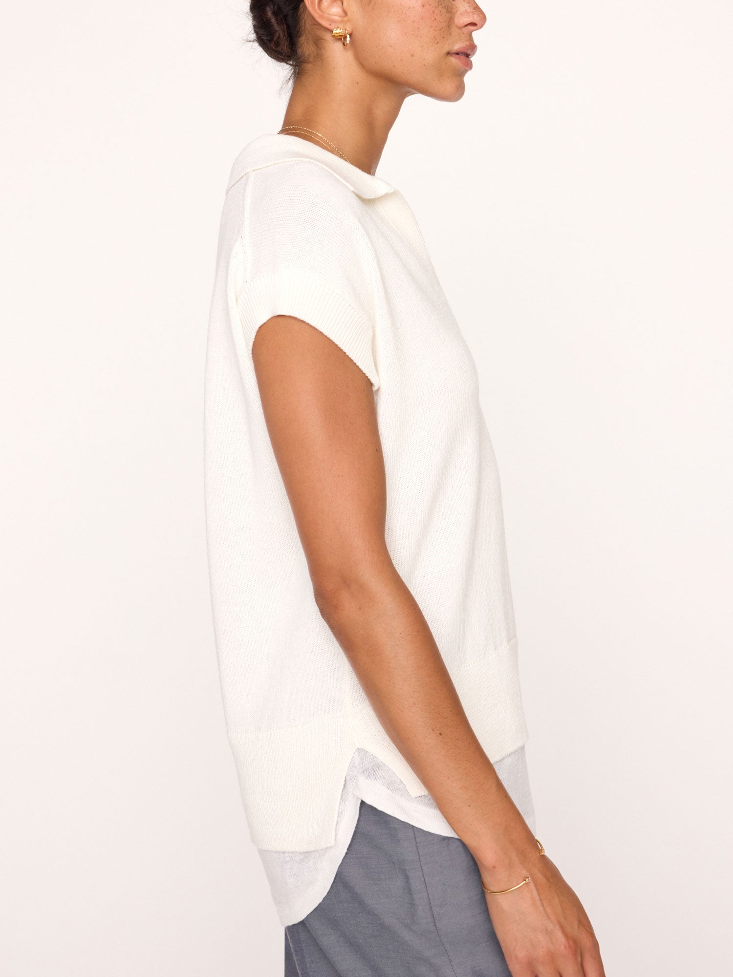 Jaia layered polo short sleeve white sweater side view 2