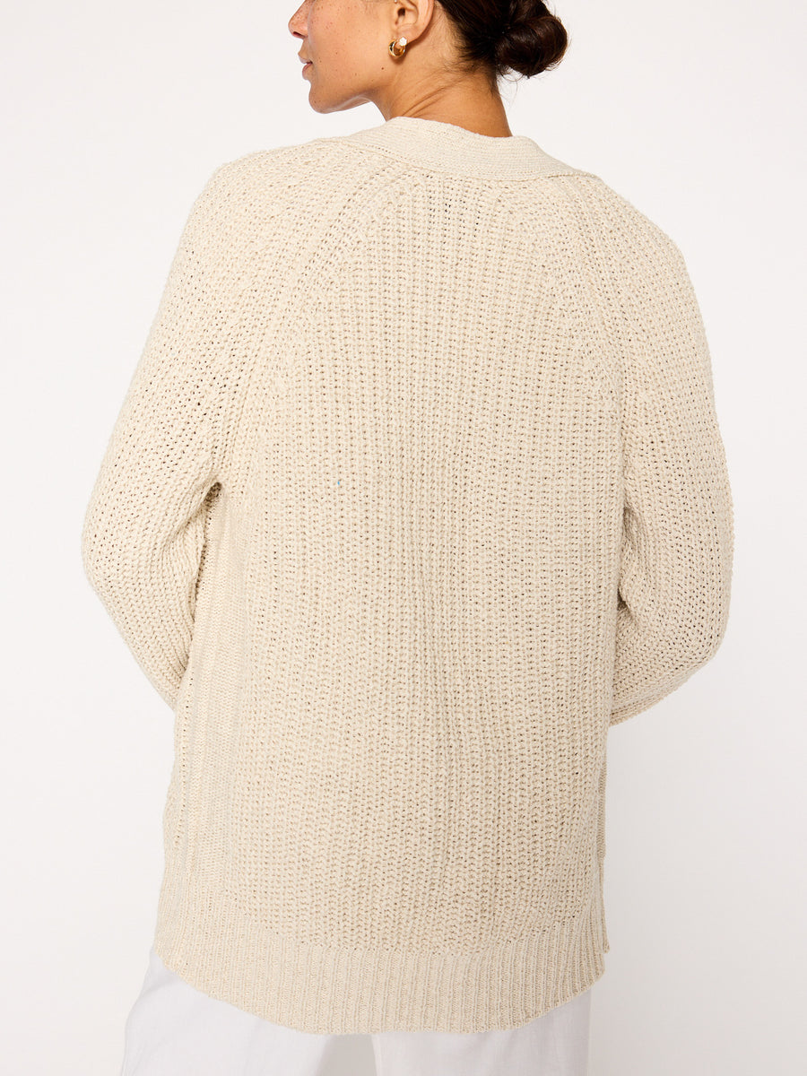 Jen linen cotton beige cardigan sweater back view