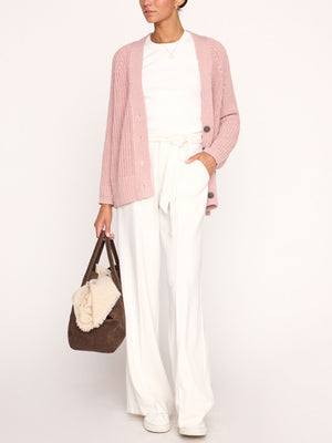 Jen linen cotton pink cardigan sweater full view