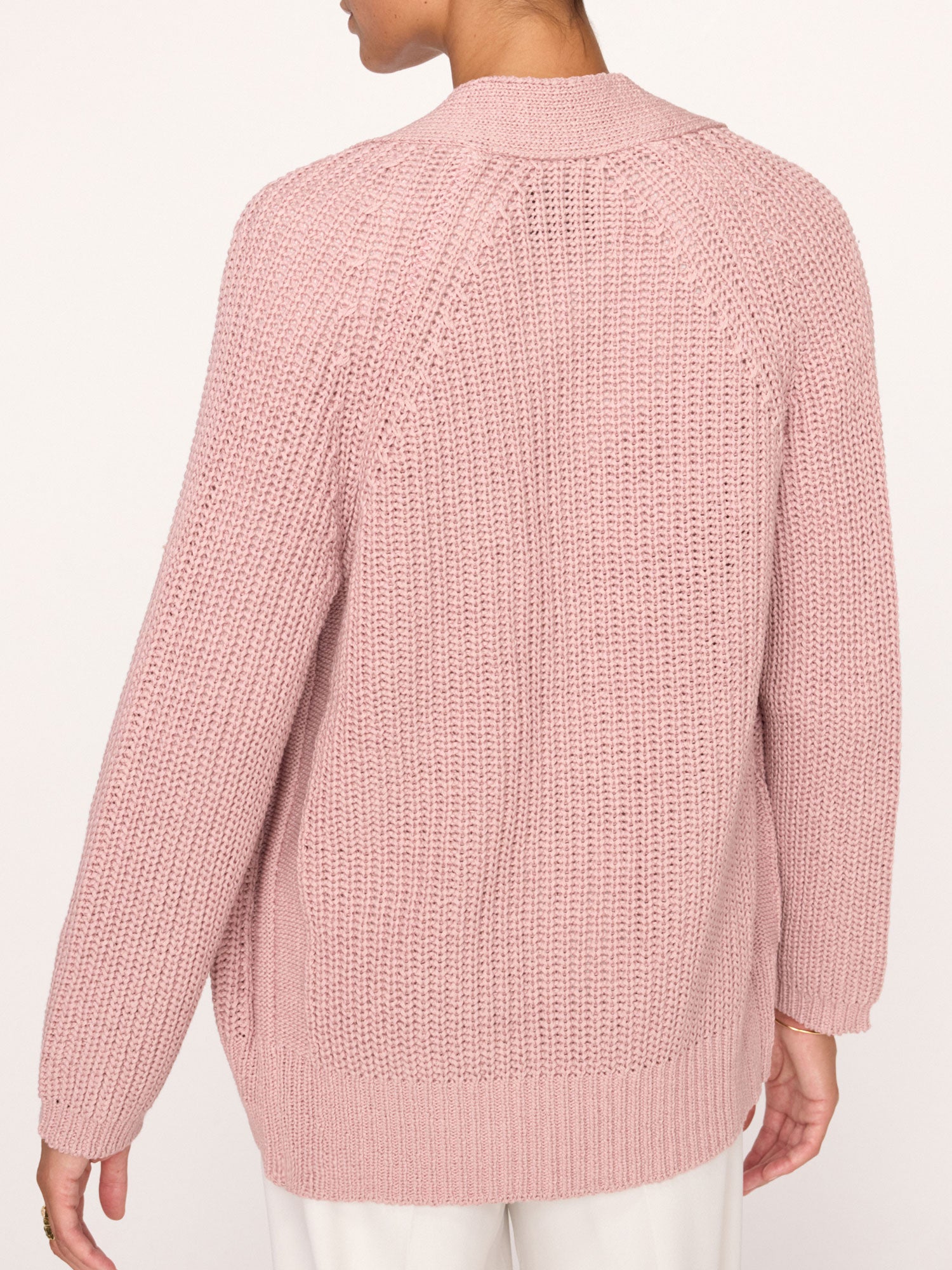 Jen linen cotton pink cardigan sweater back view