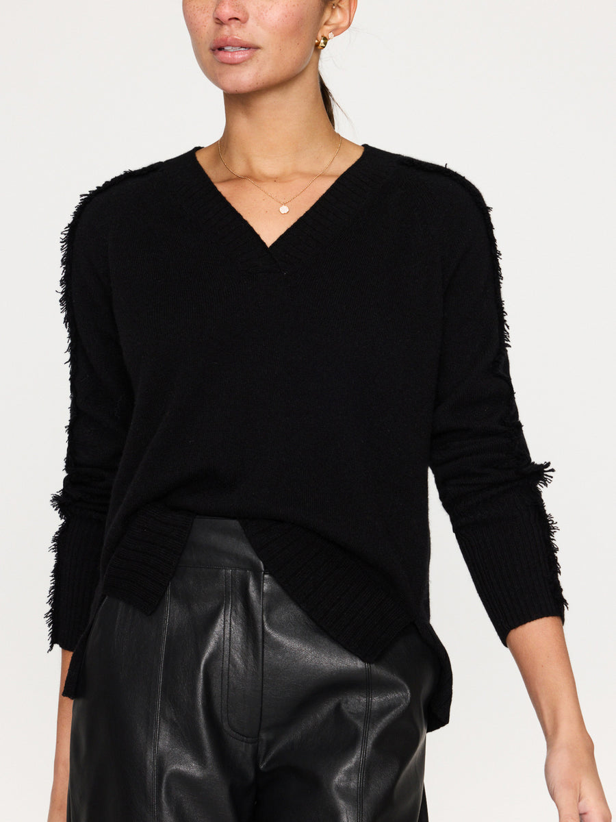 Jolie black layered v-neck sweater front view