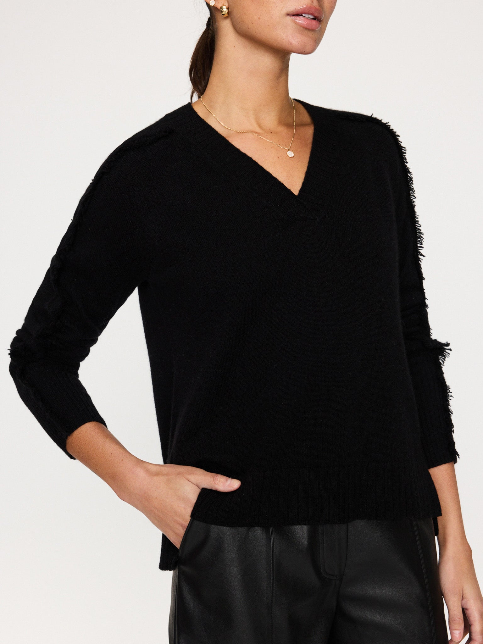 Jolie black layered v-neck sweater front view 3