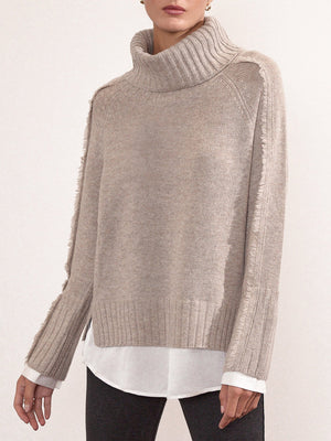 Jolie light grey layered turtleneck sweater front view