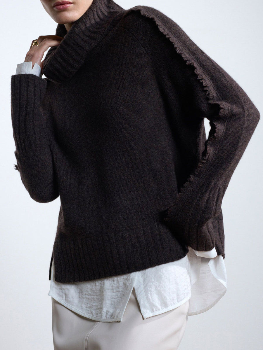 Jolie brown layered turtleneck sweater front view 2