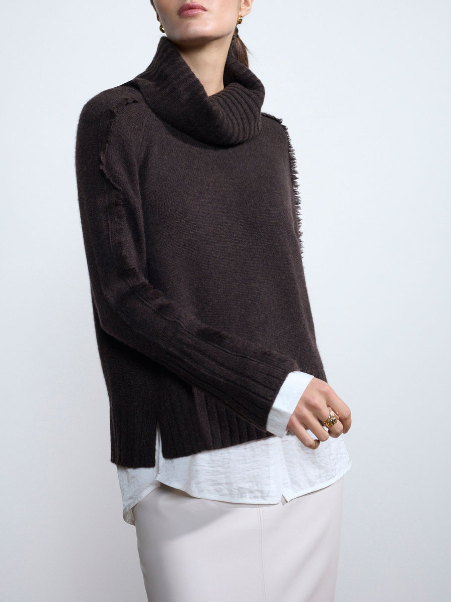 Jolie brown layered turtleneck sweater front view