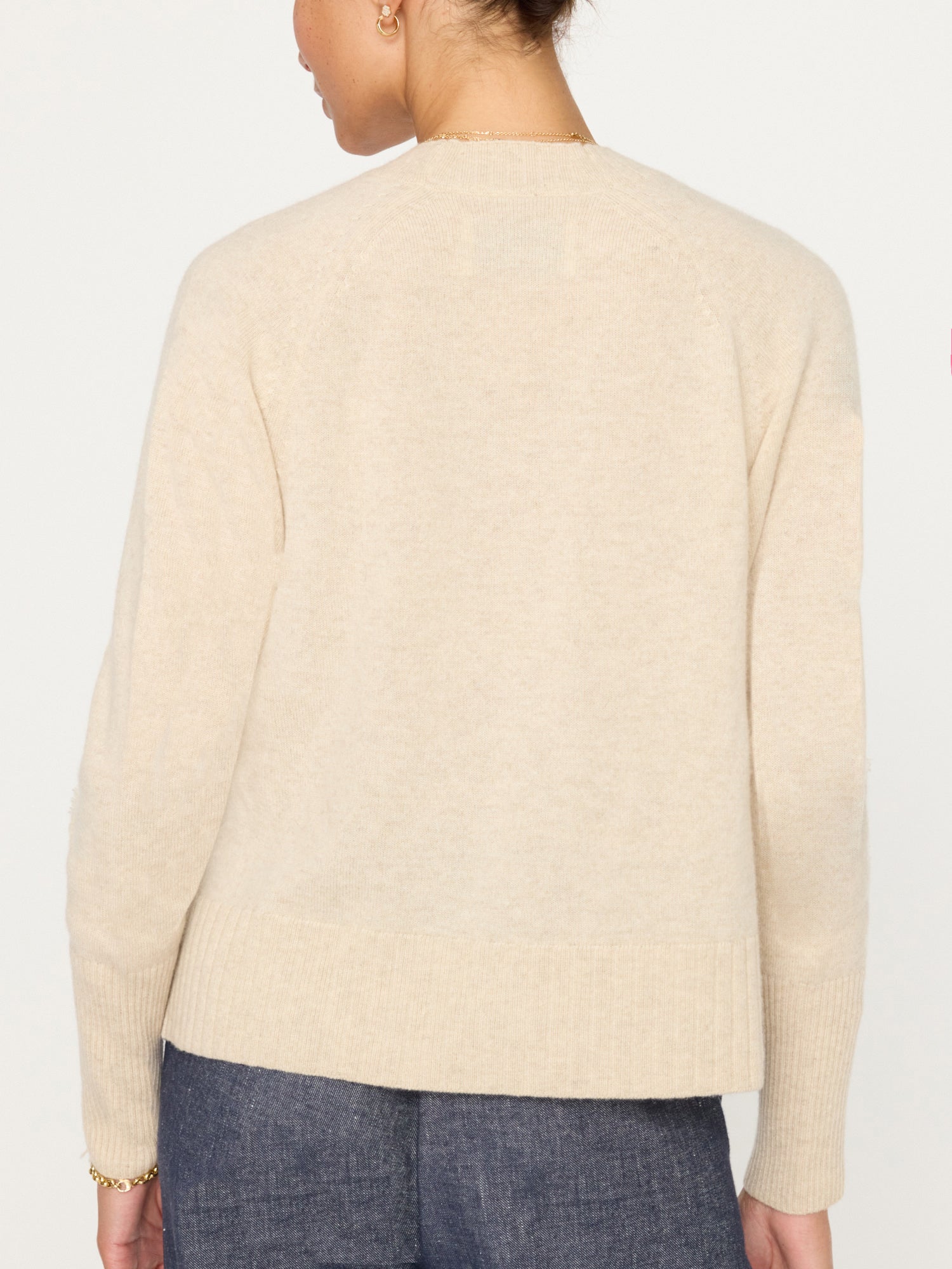 Jolie beige fringe trim v-neck sweater back view