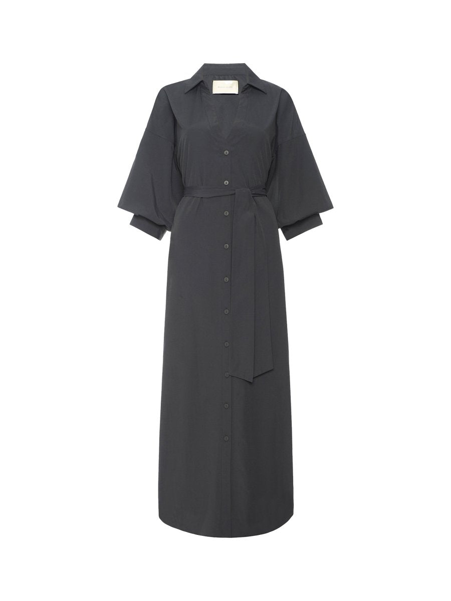 kate collared long sleeve maxi dress Women's Single-Button Stand-Up Collar Long-Sleeve Dress  Outlets