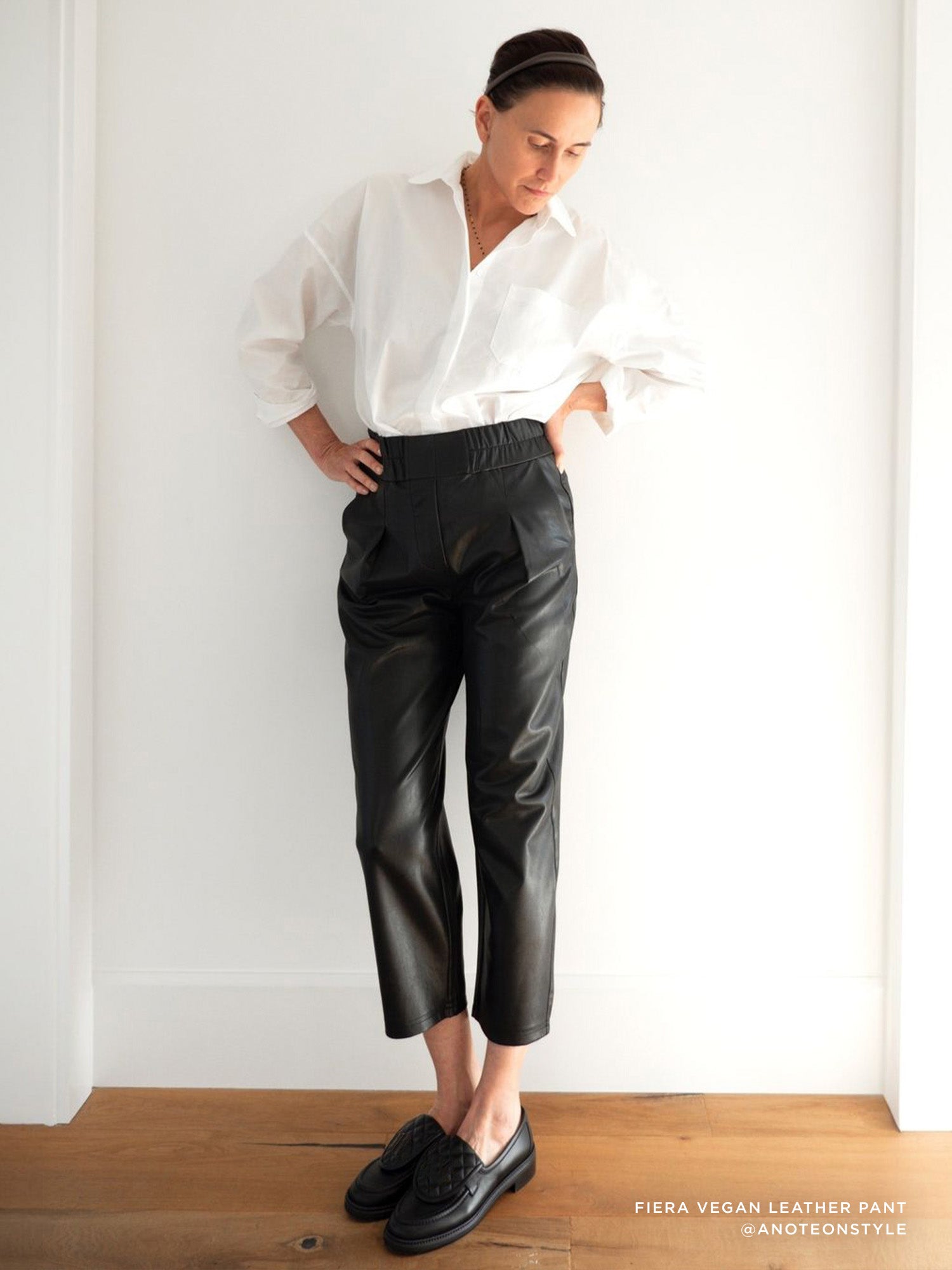 Fiera black vegan leather cropped pant full view 2