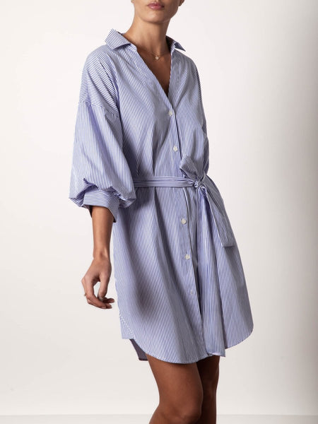 Women's Kate Belted Dress in Blue Stripe | Brochu Walker XS