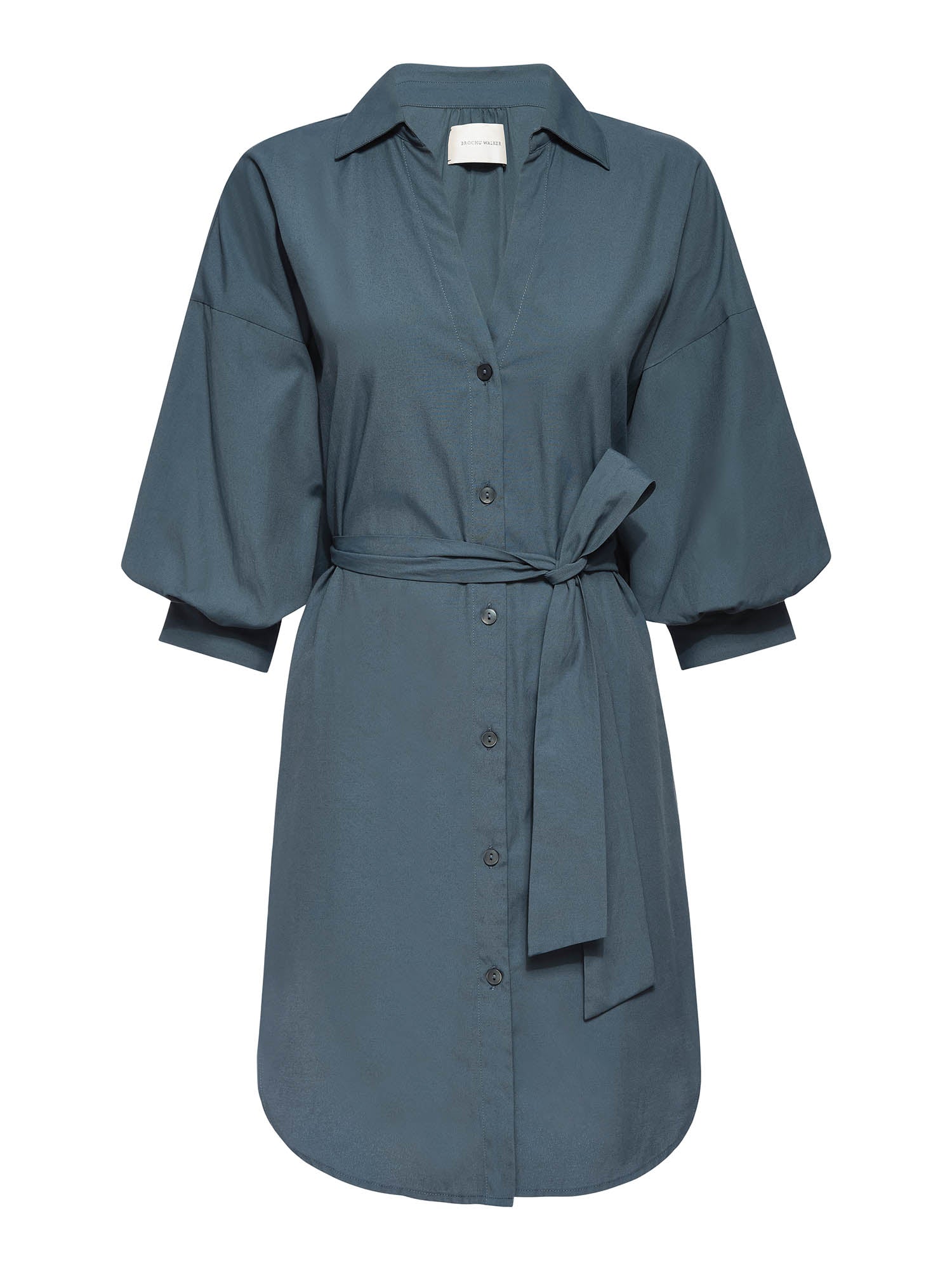 Kate belted button up mini dress blue gray flat view