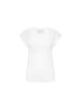 Women's white short sleeve V-neck tee with relaxed drape shown flat on a white background.