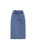 Denim midi skirt in atlantic wash with a tie belt, product view