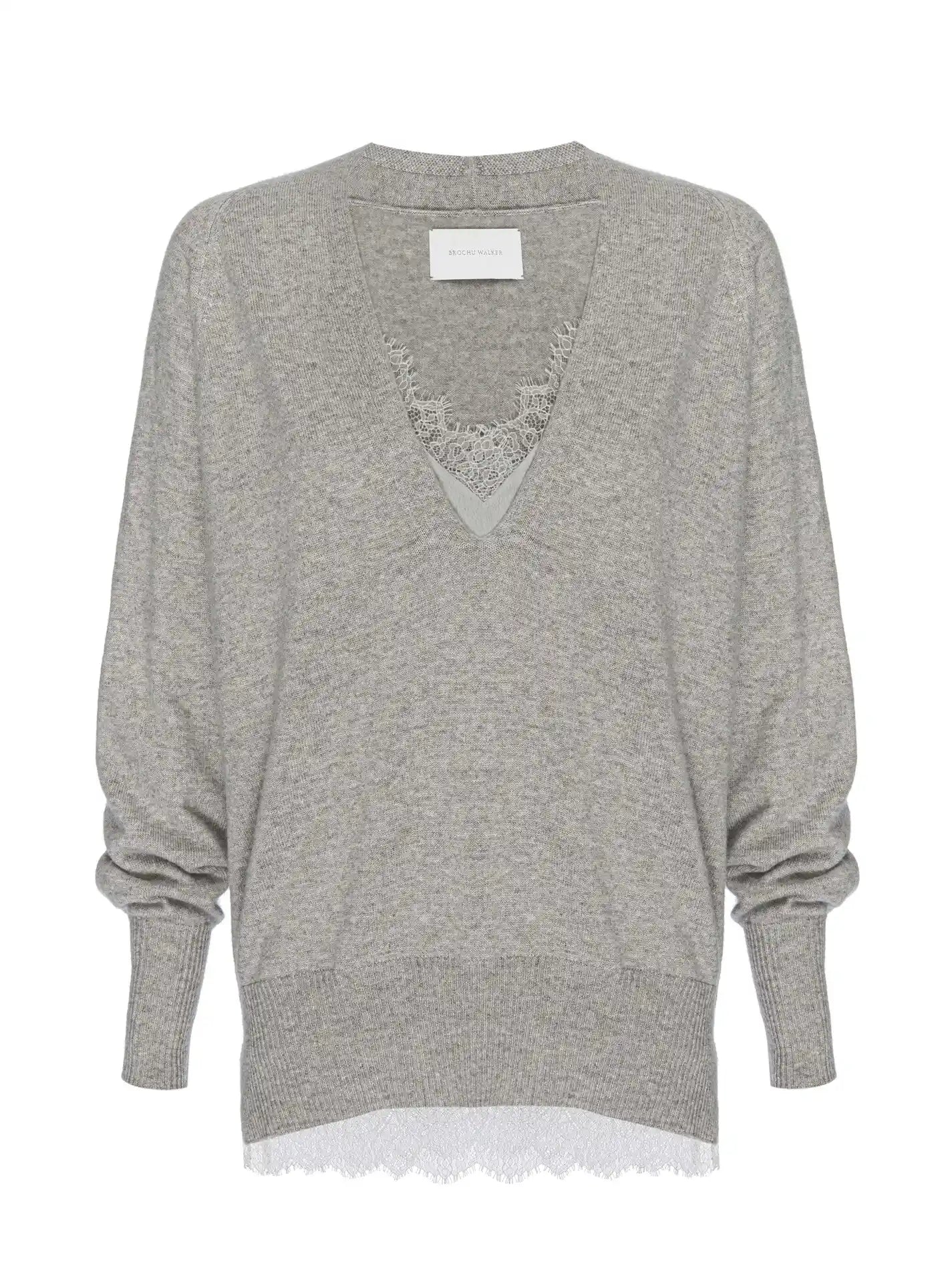 Brochu Walker Lace Vee Looker Pullover Sweater Light Chia Melange L Brochu Walker Lace Vee Looker Pullover Sweater Light Chia Melange L