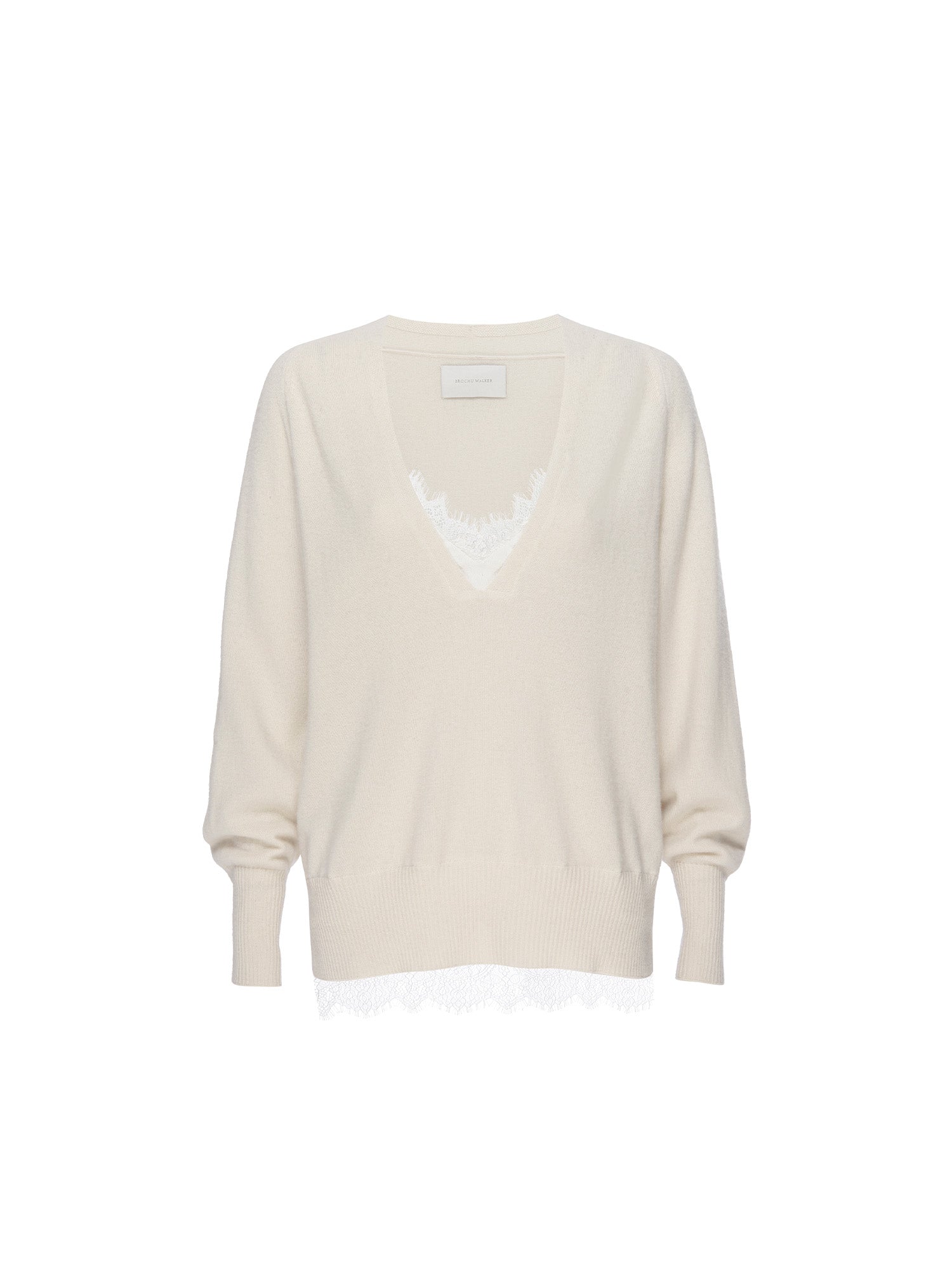 White lace layered v-neck sweater flat view