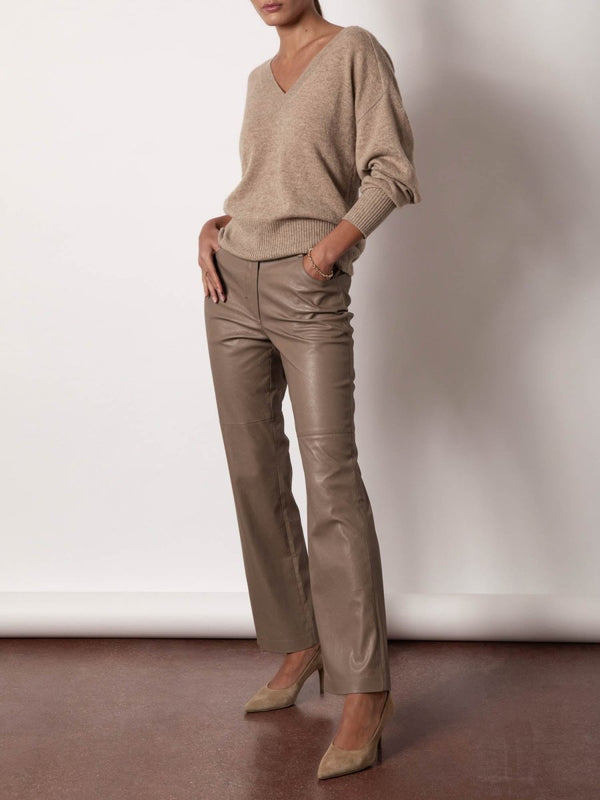 Cashmere dress with leather boots, elegant winter look