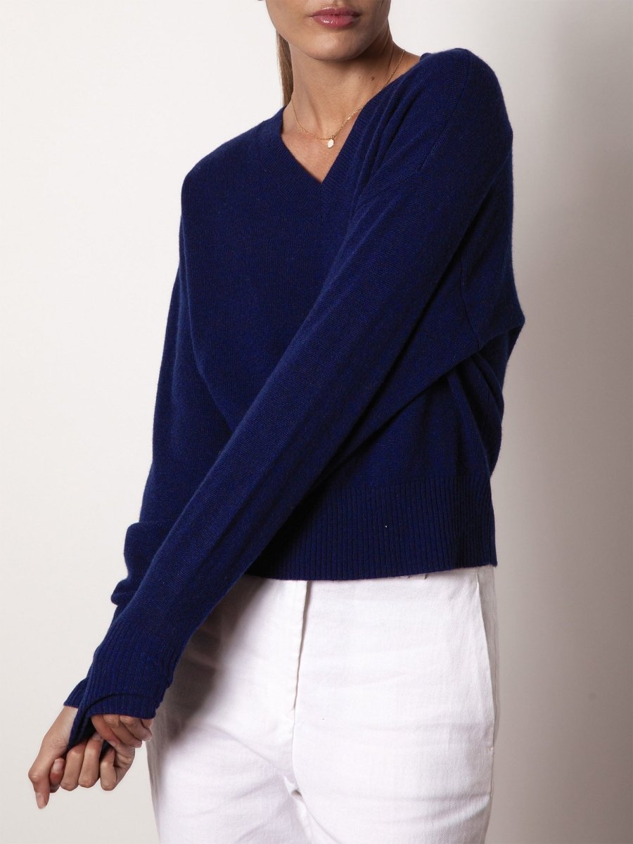 Women's Leia Vee Cashmere Sweater in Dark Cobalt | Brochu Walker