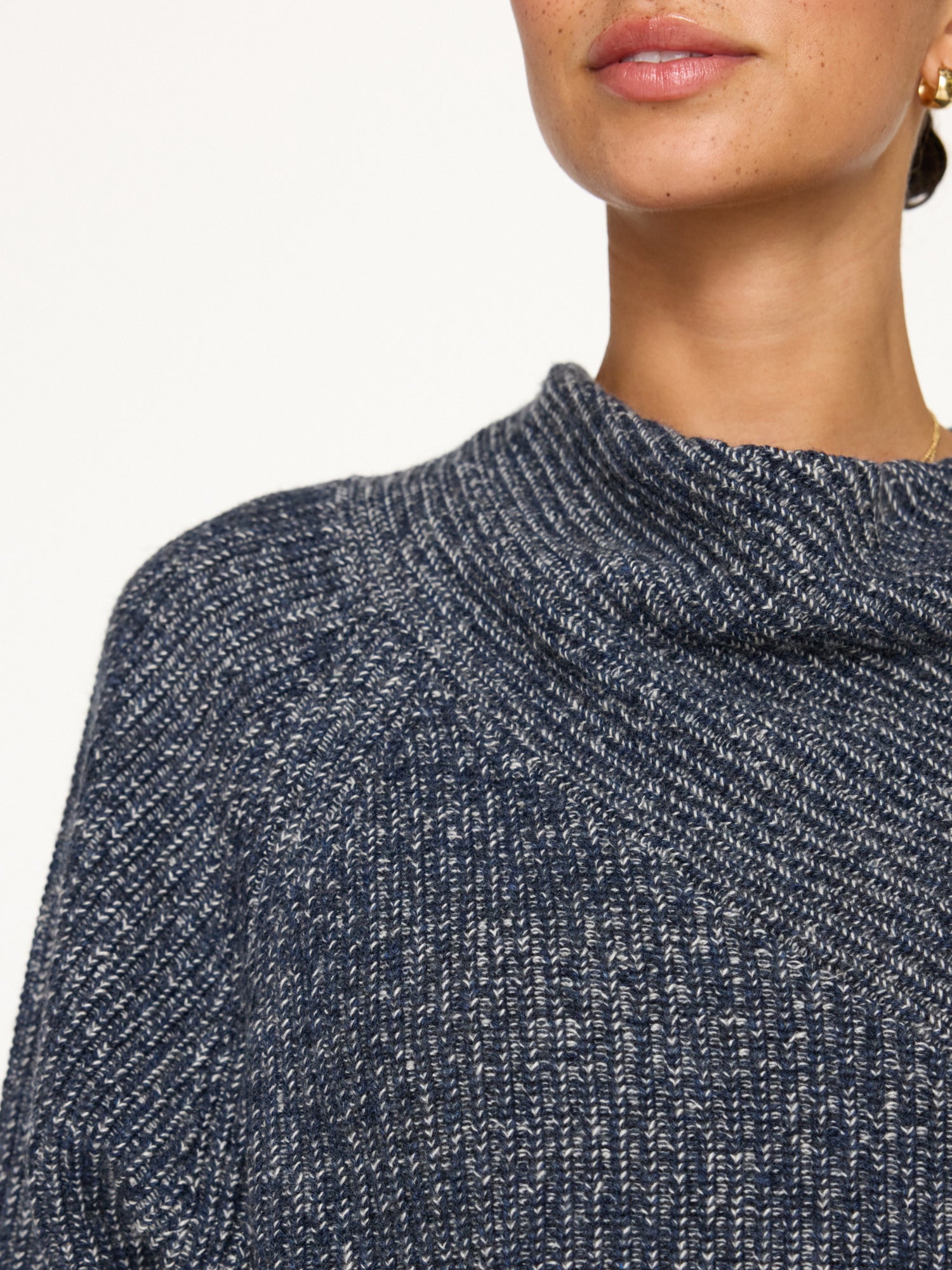 Leith indigo cowl neck sweater close up