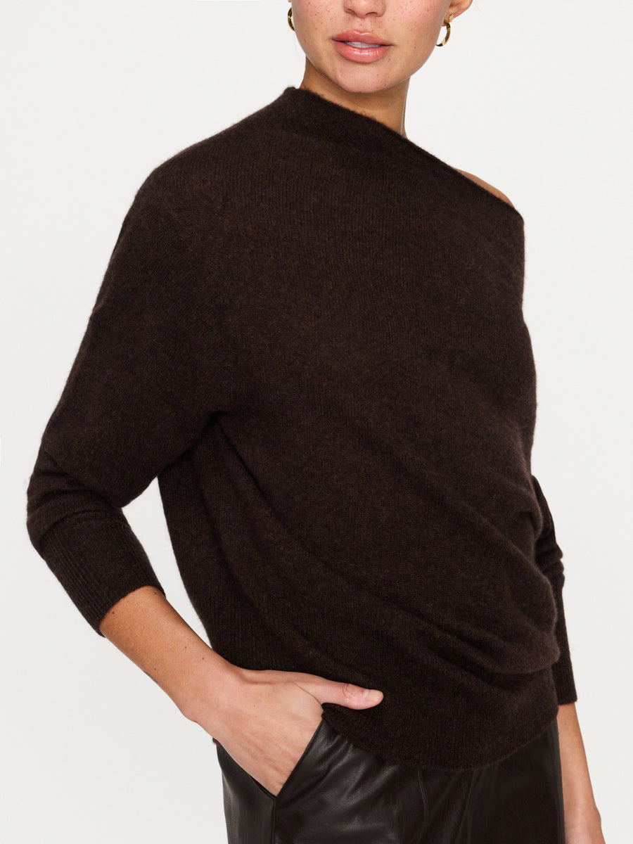 Lori cashmere off shoulder brown sweater side view
