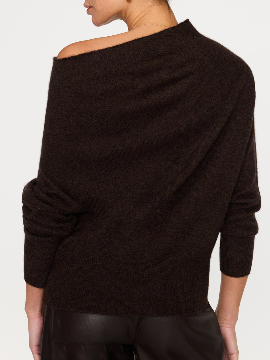 Lori cashmere off shoulder brown sweater back view
