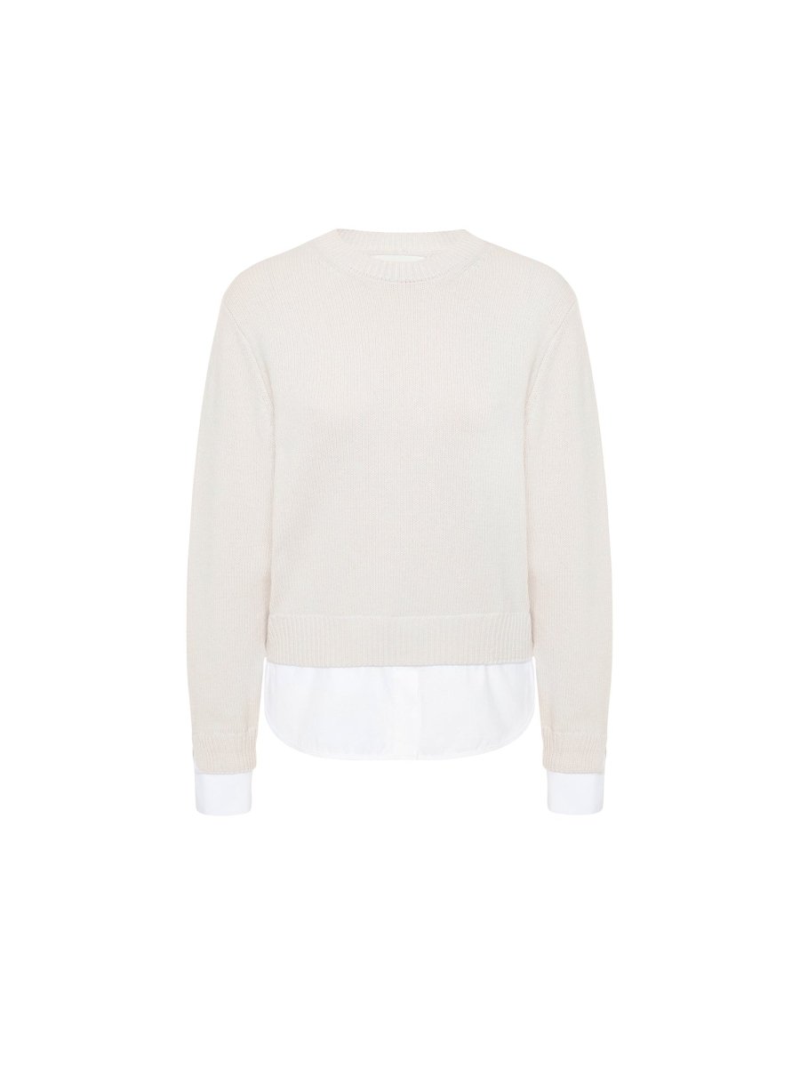 Womens crewneck sweater in white knit with straight hem and casual style