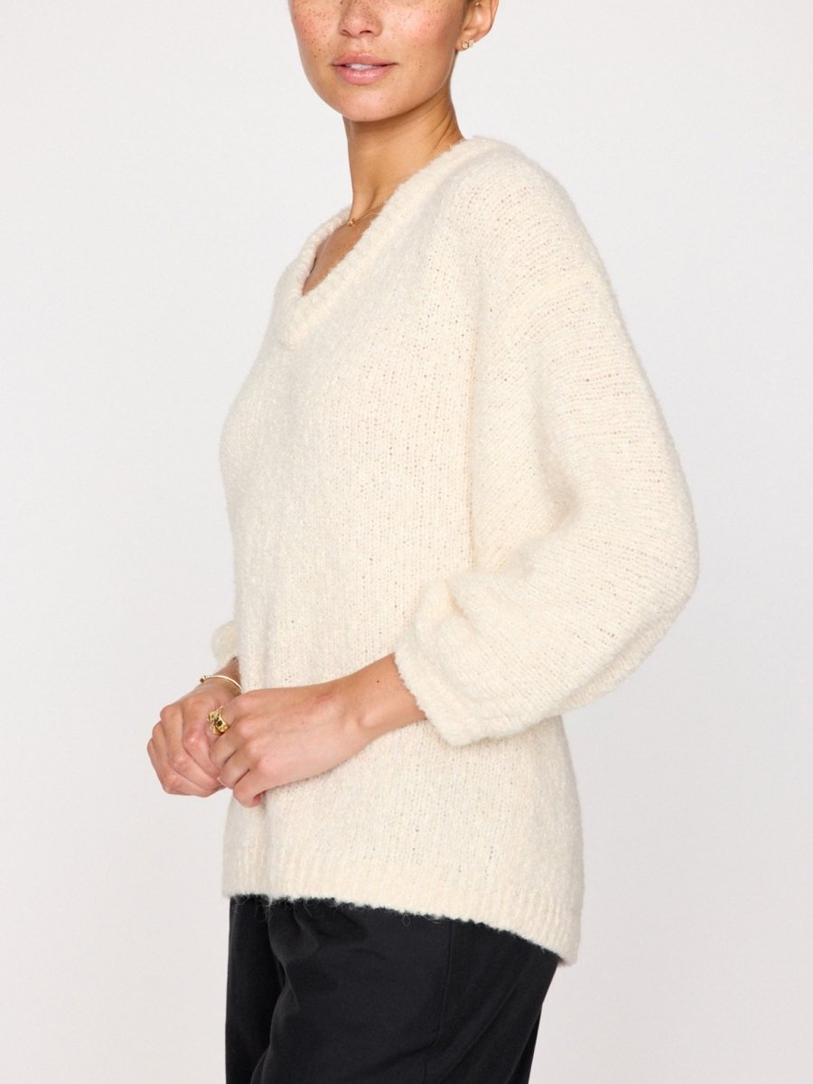 Malin ivory V-neck pullover sweater side view