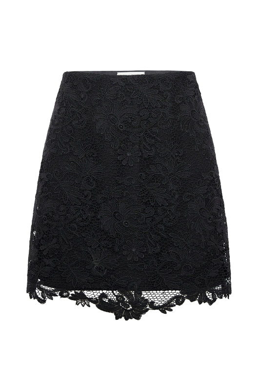 The Mara Lace Mini Skirt in Black Onyx