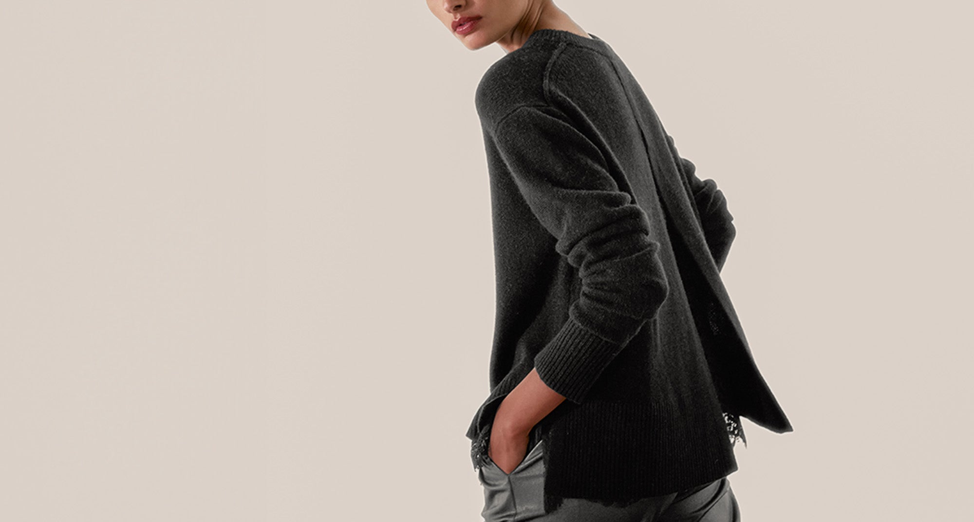 a model wearing brochu walker's sweater