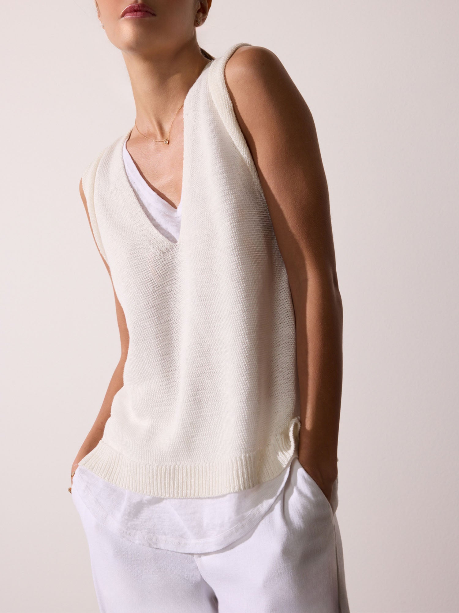 Morrow white layered V-neck tank top front view 