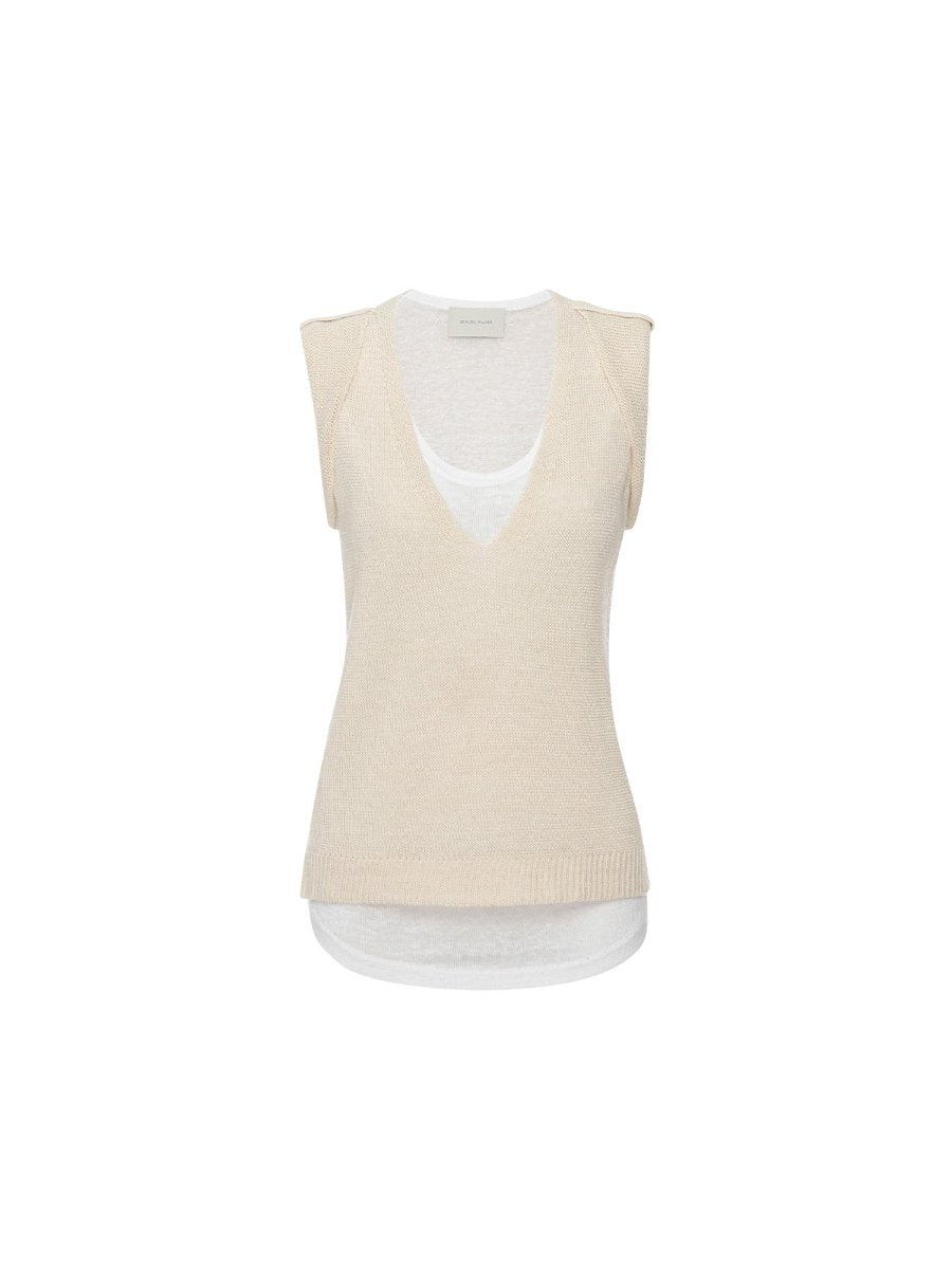 Ecru Layered Crew Sweater | Brochu Walker M | Ecru with Bright White Ecru Layered Crew Sweater | Brochu Walker M | Ecru with Bright White