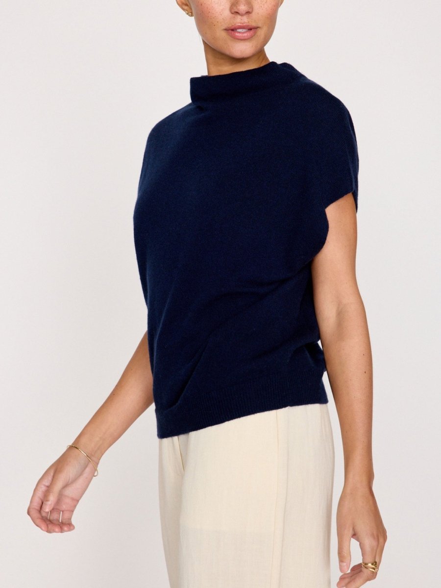 Women's Morten Funnel Neck Cashmere Top in Navy | Brochu Walker