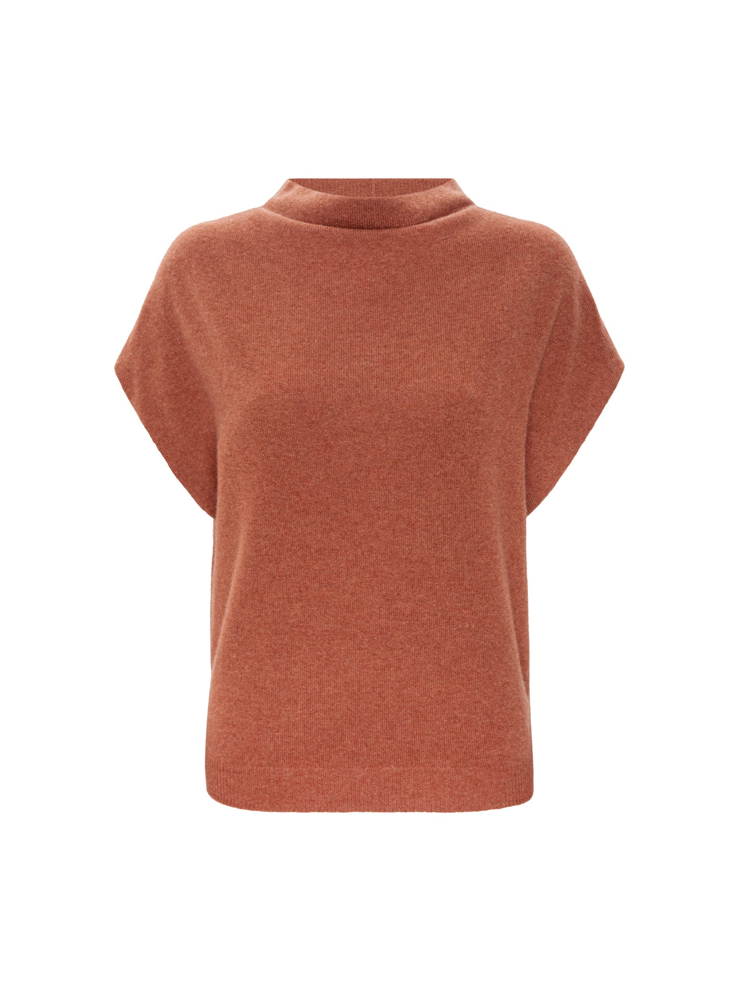 Morten funnel-neck cashmere top in canyon orange melange, shown flat on a white background.
