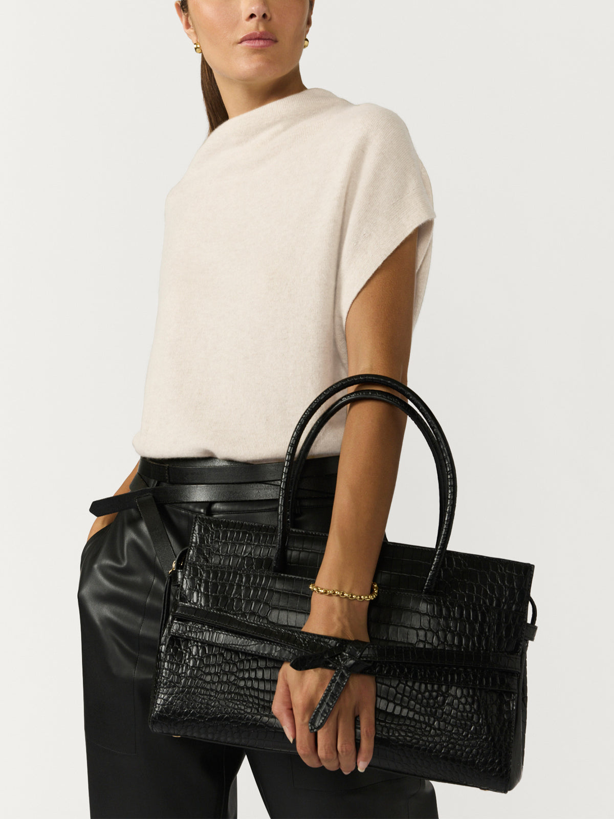 The Gramercy Croco Tote in Black Onyx