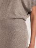 Ophi V-neck cashmere sweater dress in otter melange, close-up ribbed knit fabric detail
