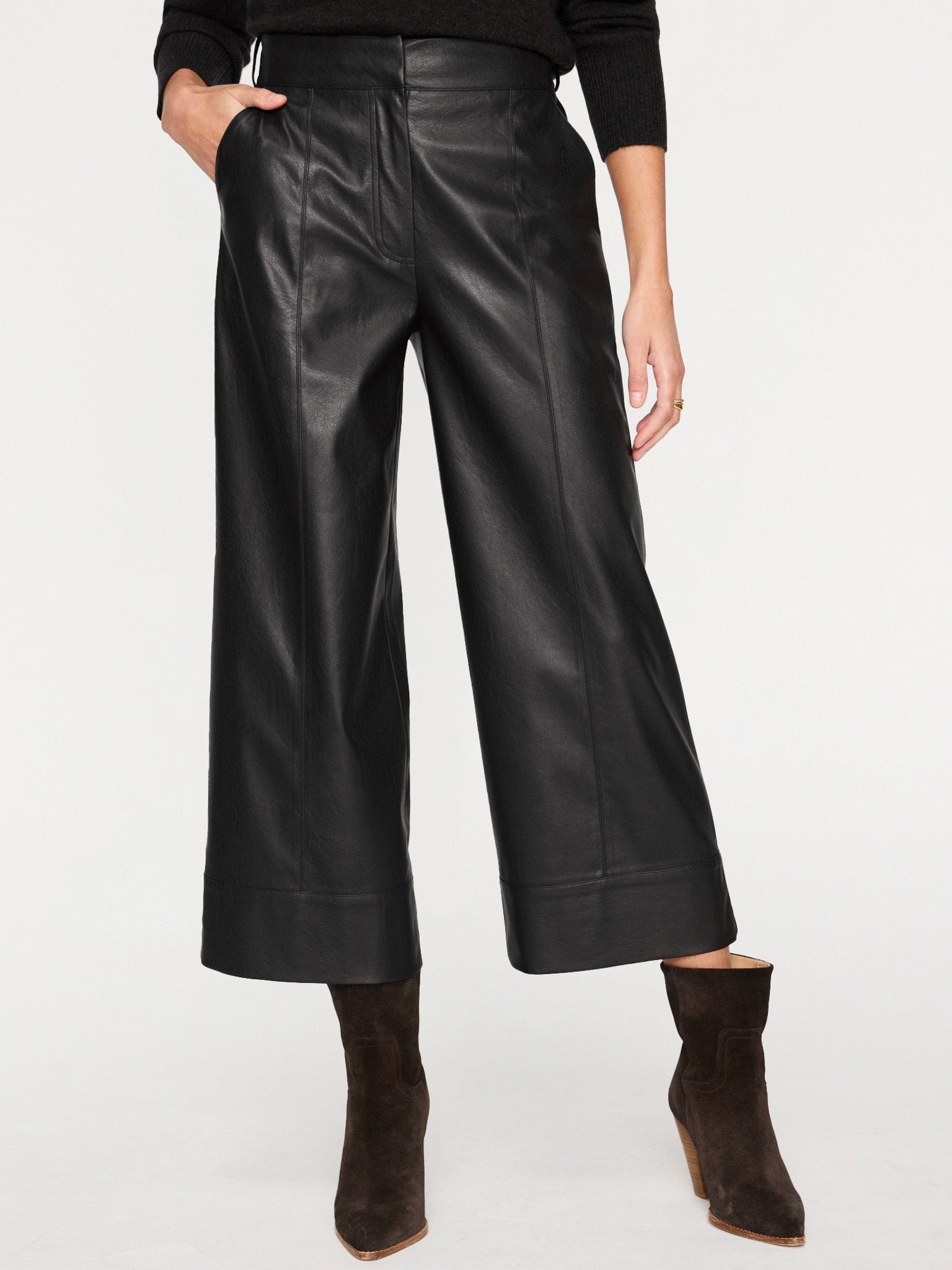 Odele black cropped wide-leg pant front view