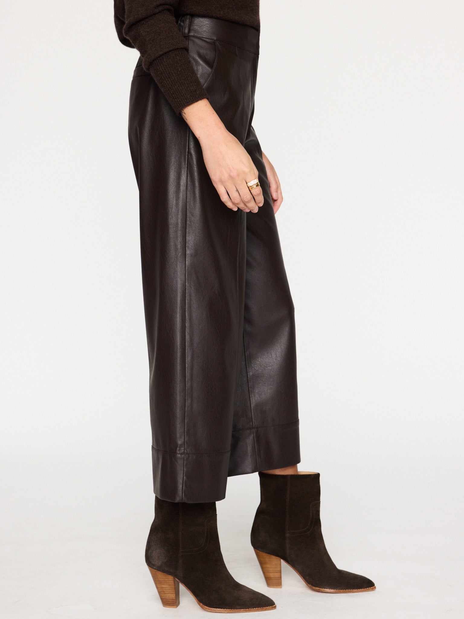 Odele brown cropped wide-leg pant side view