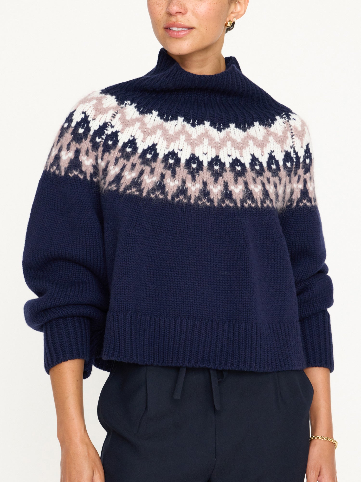 Odessa navy cashmere-wool fairisle sweater front view 3