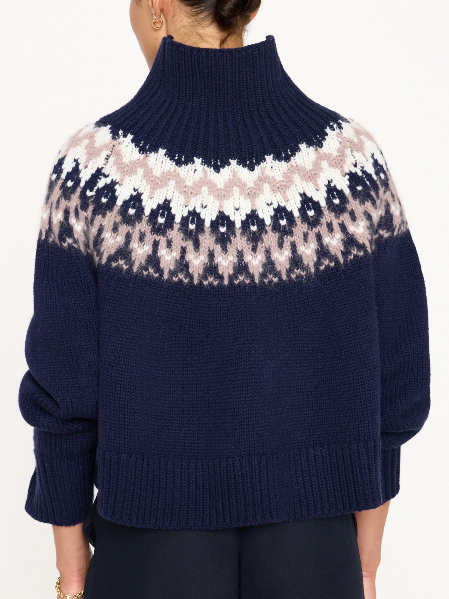 Odessa navy cashmere-wool fairisle sweater back view