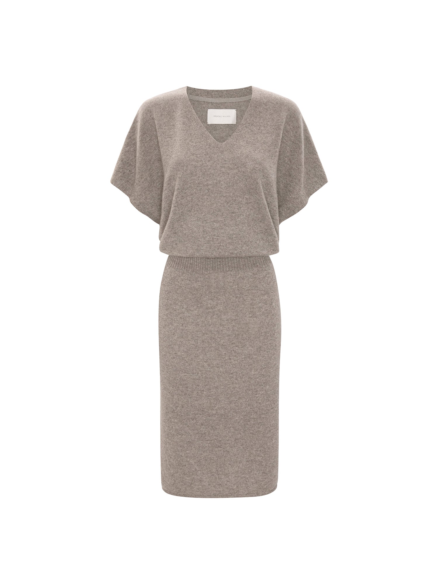 Ophi V-neck cashmere dress in otter melange, shown flat on a white background.