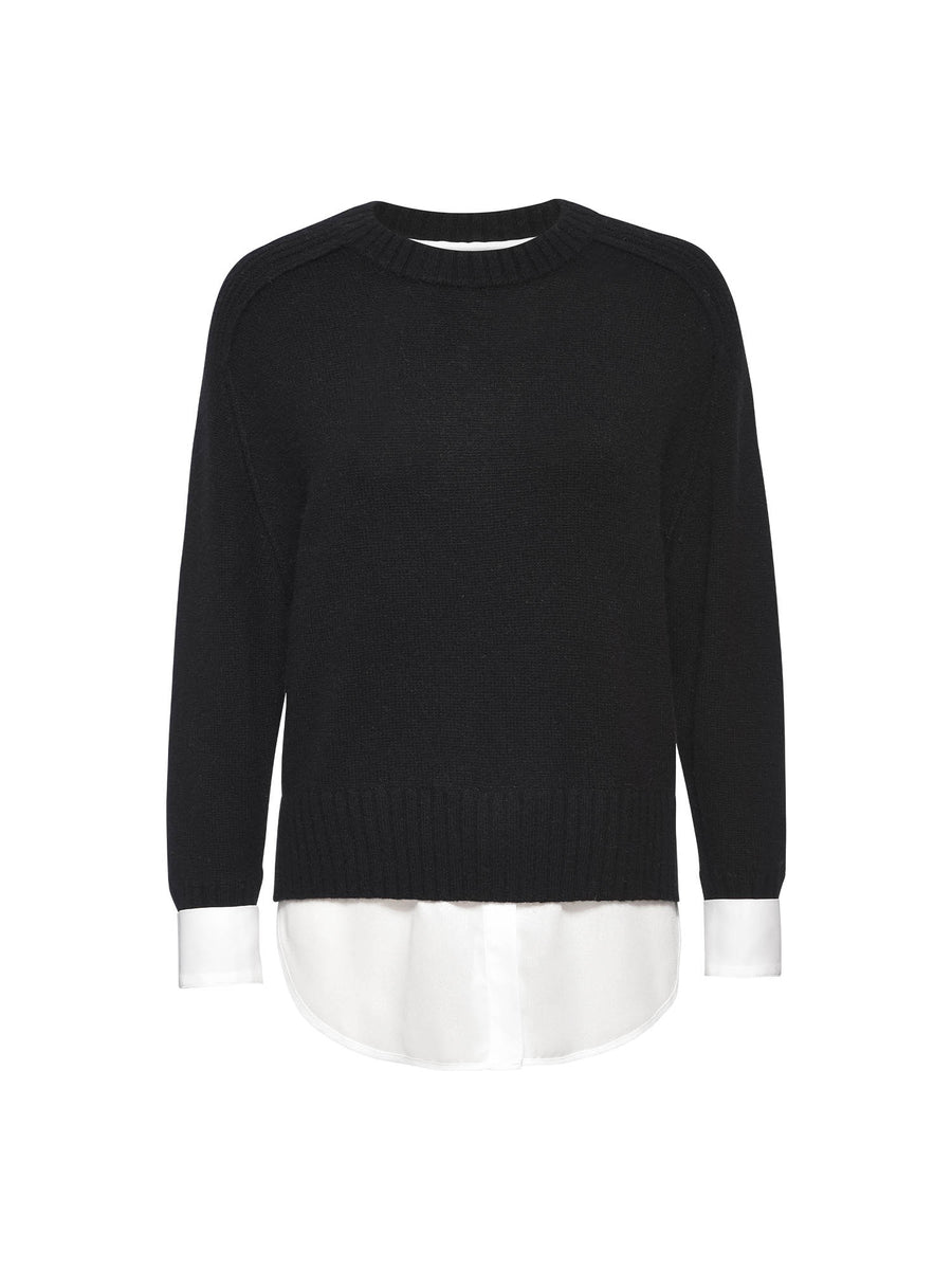 Parson cashmere-wool layered crewneck black sweater flat view