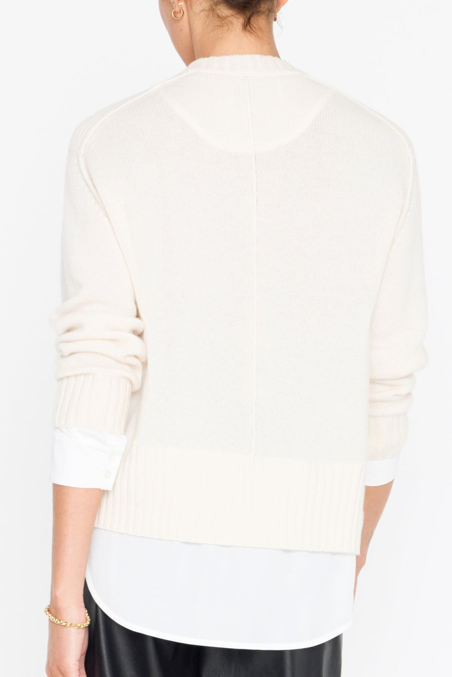 Parson cashmere-wool layered crewneck white sweater back view